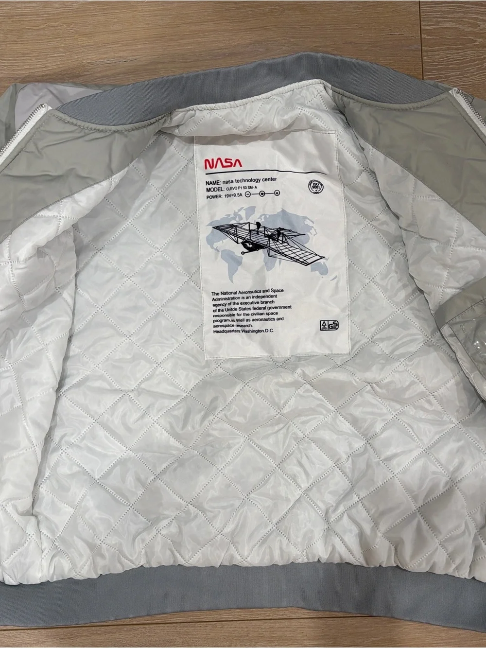 NASA Bomber Jacket Gray Unisex Adult Size XL